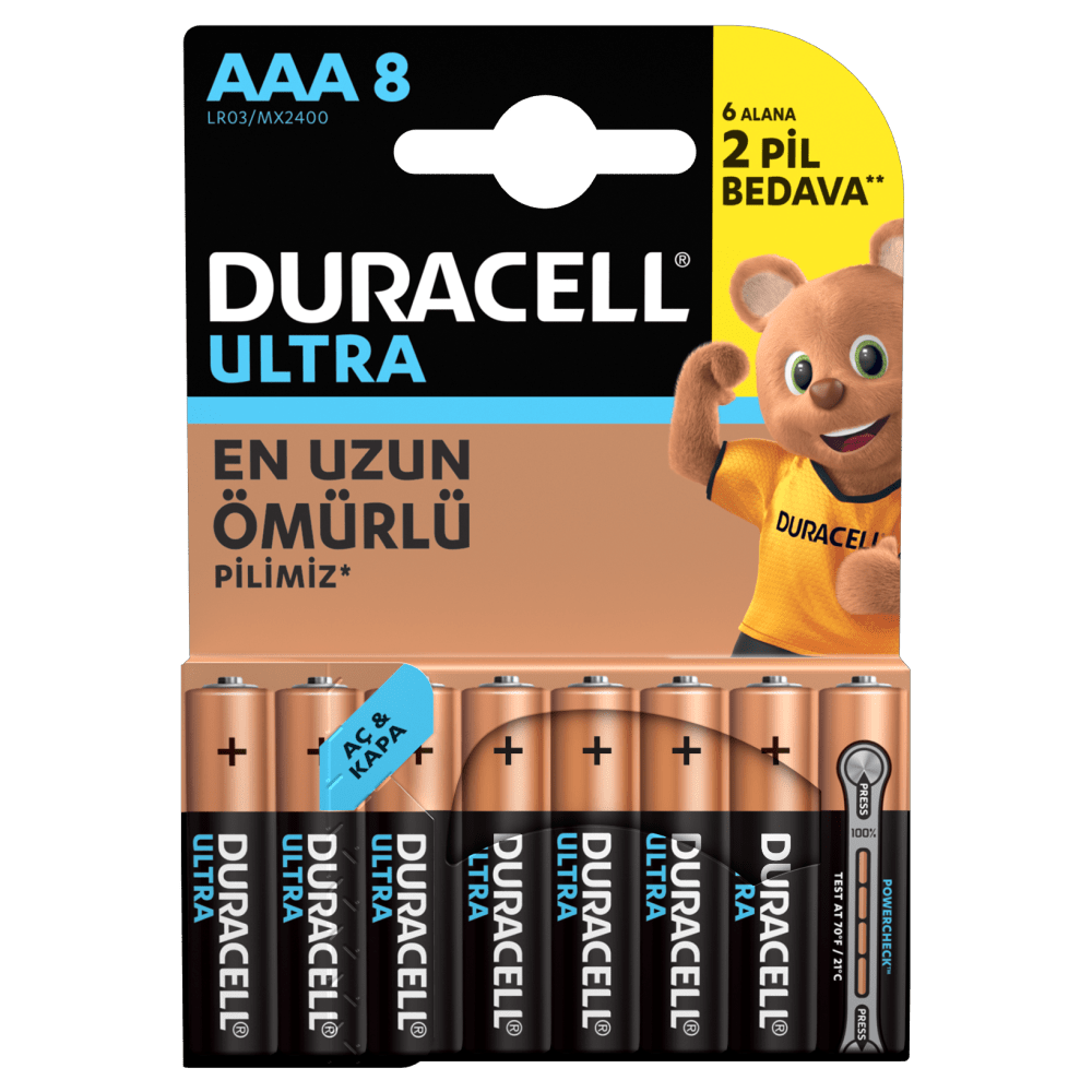 Duracell Ultra Alkalin AAA Piller 8 adet paket