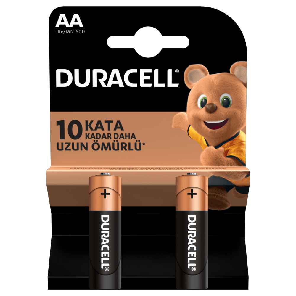 Duracell Alkalin AA boyutlu Piller, 2 parçalı bir pakette