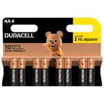 Duracell Alkalin AA boyutlu Piller, 8 parçalı bir pakette