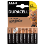 Duracell Alkalin AAA boyutlu Piller, 8 parçalı bir pakette