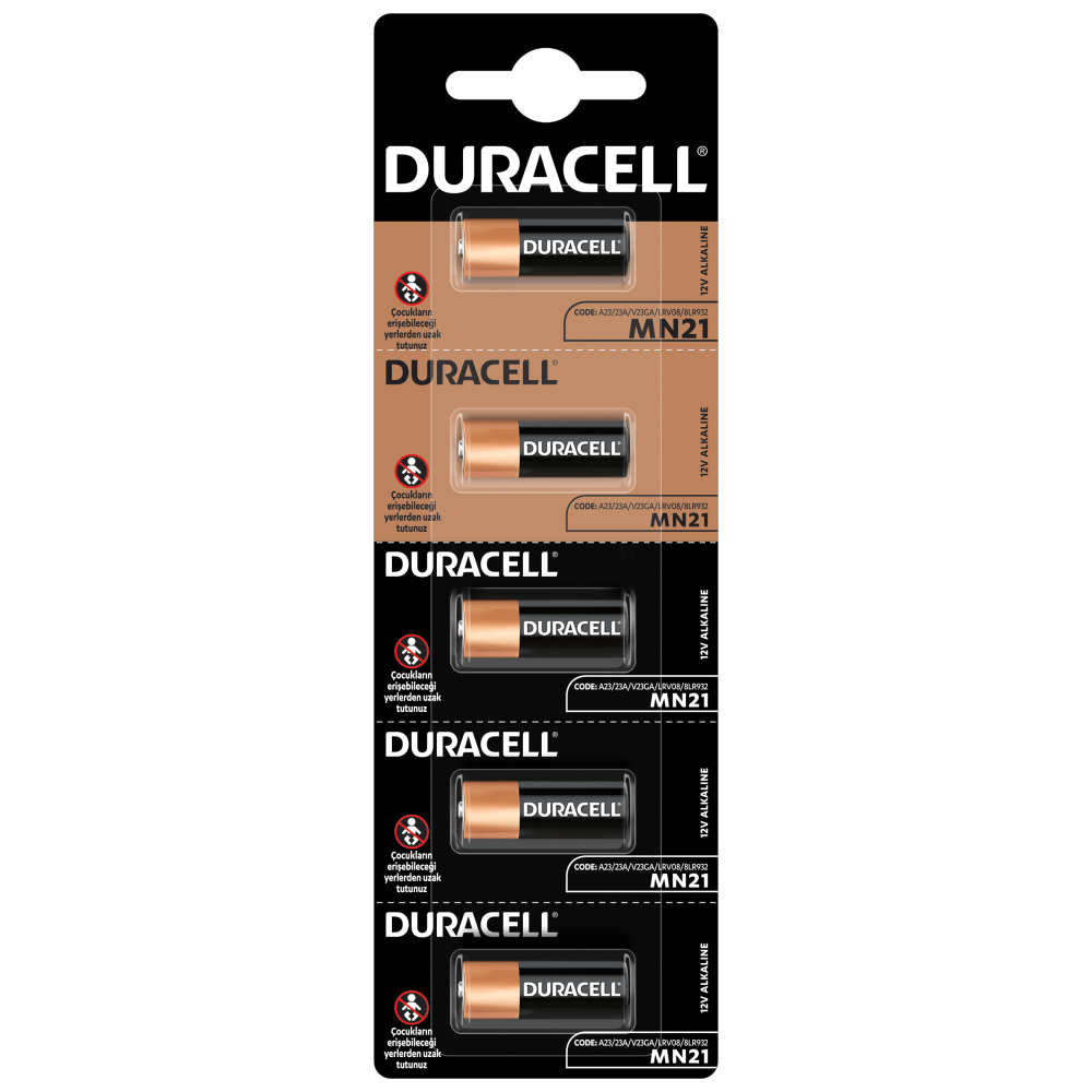 5 parçalı pakette Duracell Special Alkaline MN21 boyutlu 12V piller